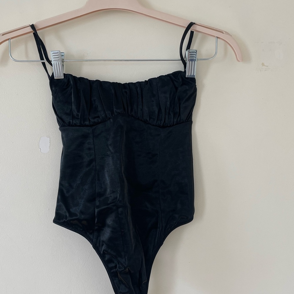 Out From Under Black Satin Bodysuit